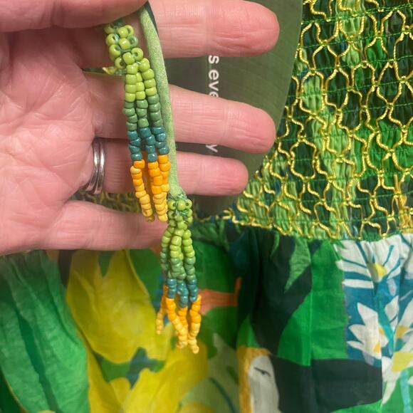 Farm Rio Vintage Toucans Smocked Puff Sleeve Blouse Size Large NEW Tropical - Picture 5 of 6